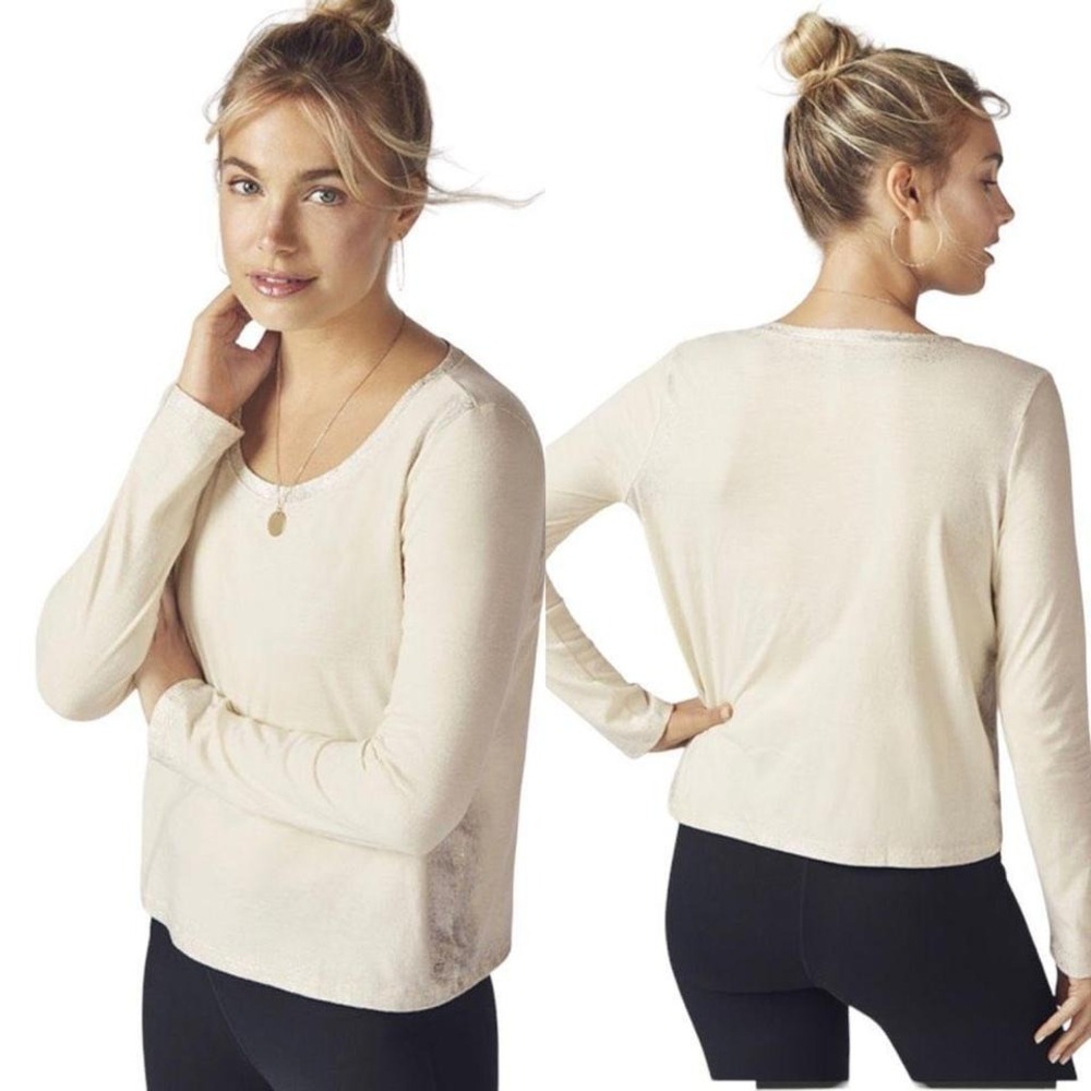 Fablectics‎ Cream Color long sleeve silver trim top  size XXL
